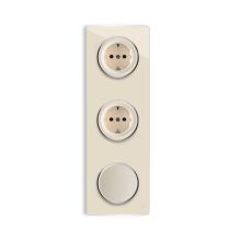 2х Schuko-Steckdose + Lichtschalter einfach + Glas-Abdeckrahmen 3fach senktrecht - beige