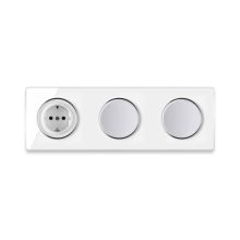 Schuko-Steckdose + 2x Lichtschalter einfach + Glas-Abdeckrahmen 3fach waagerecht - weiß