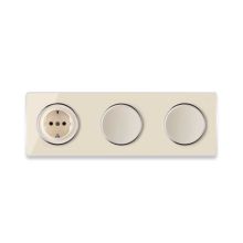 Schuko-Steckdose + 2x Lichtschalter einfach + Glas-Abdeckrahmen 3fach waagerecht - beige