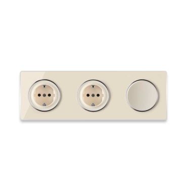 2х Schuko-Steckdose + Lichtschalter einfach + Glas-Abdeckrahmen 3fach waagerecht - beige